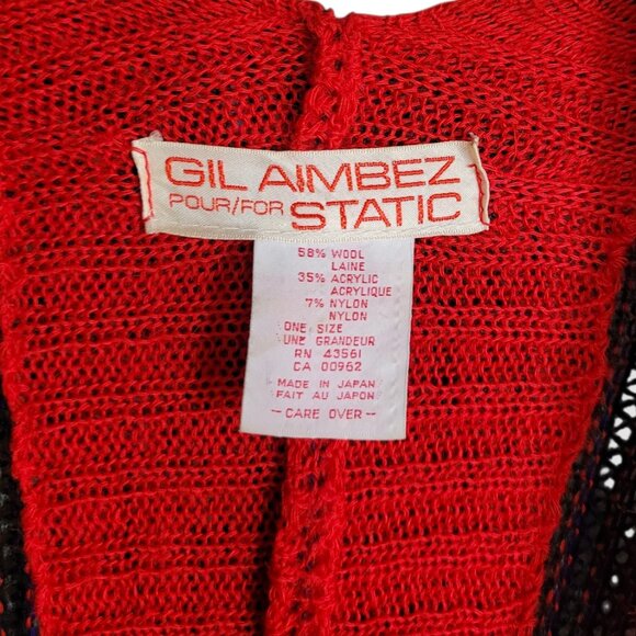 Vintage Gil Aimbez For Static Knit Poncho Red Purple 1980s Artsy Maximalist - Picture 5 of 8